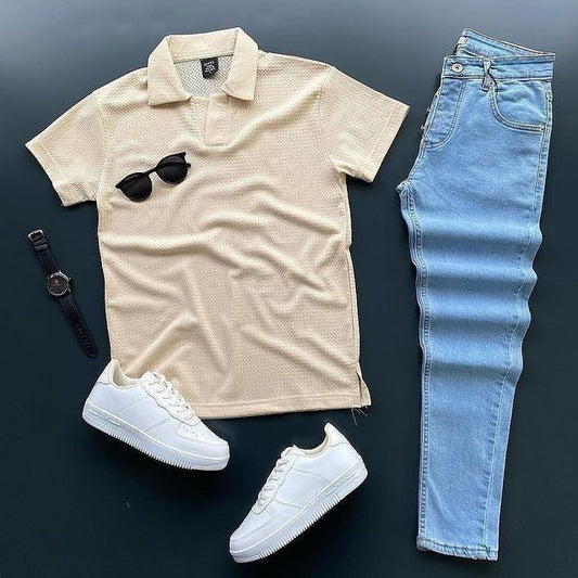 Men’s Polo T-Shirt & Light Blue Jeans