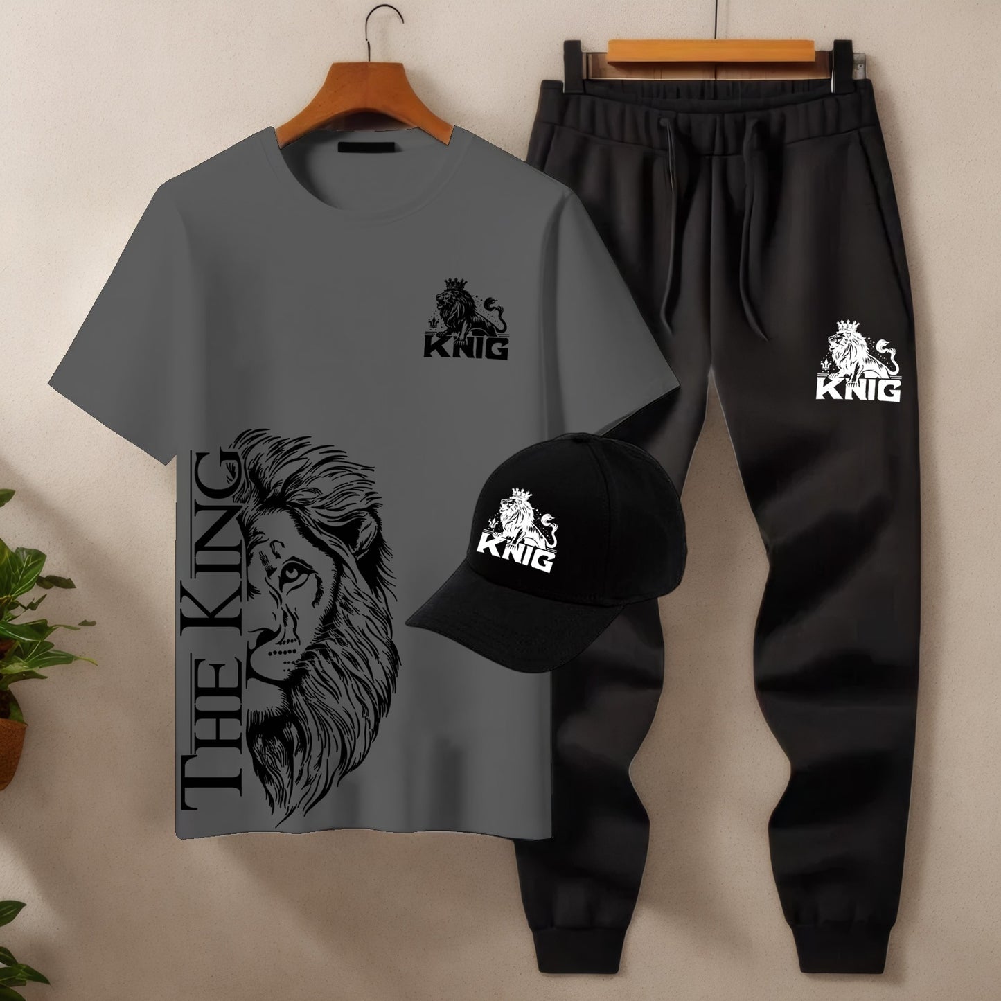 Men’s 3-Piece Tracksuit Set (T-Shirt, Trouser & Cap)