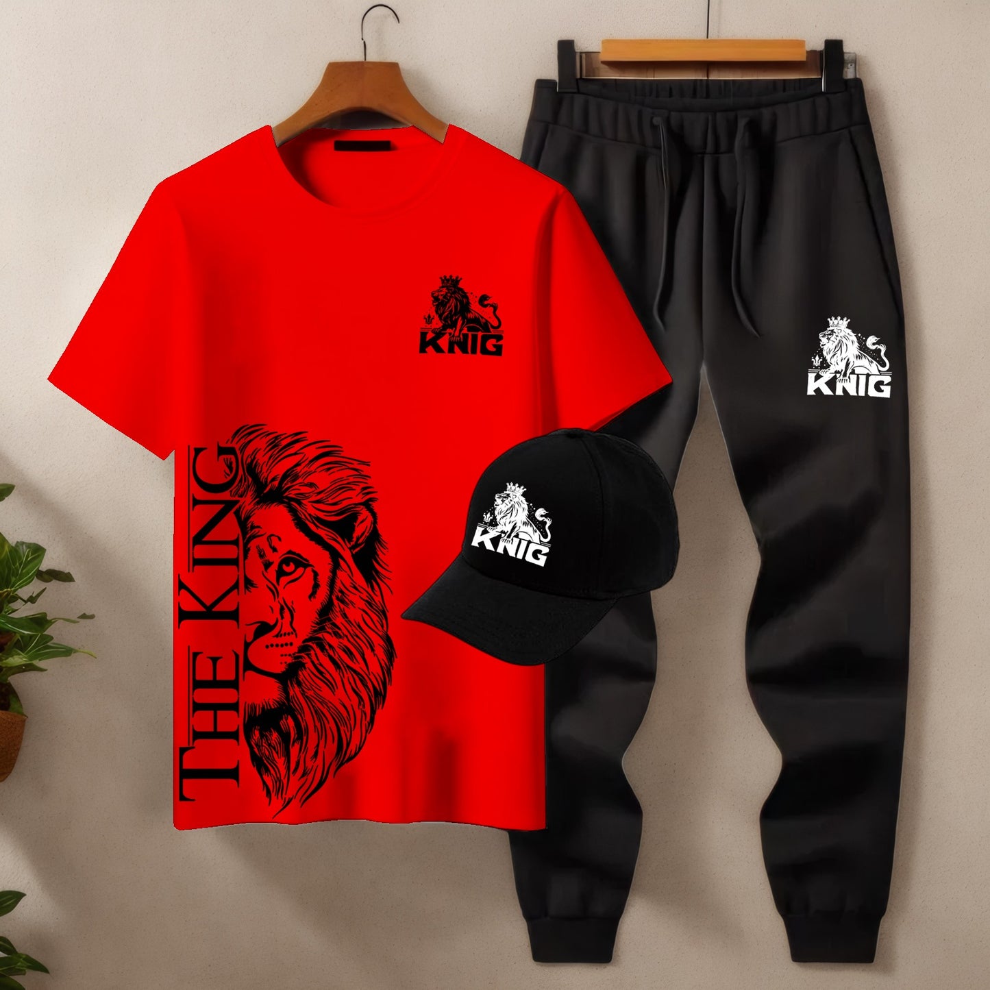 Men’s 3-Piece Tracksuit Set (T-Shirt, Trouser & Cap)