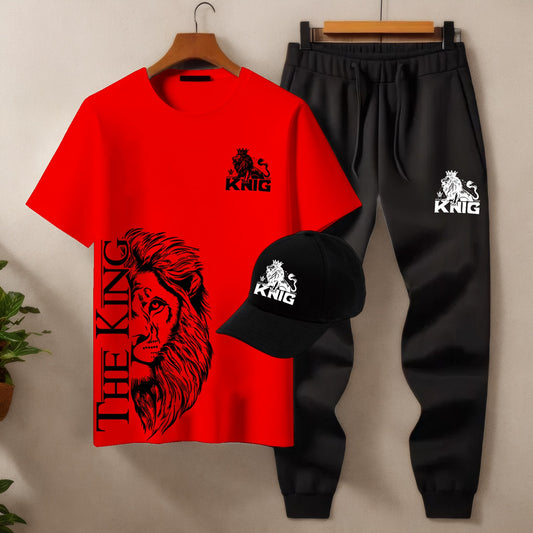 Men’s 3-Piece Tracksuit Set (T-Shirt, Trouser & Cap)