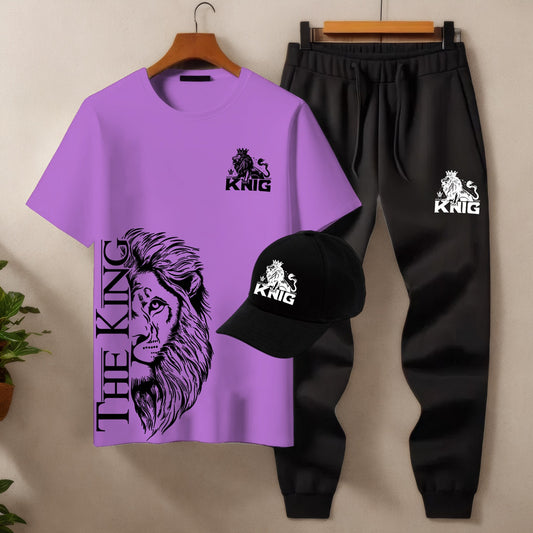 Men’s 3-Piece Tracksuit Set (T-Shirt, Trouser & Cap)