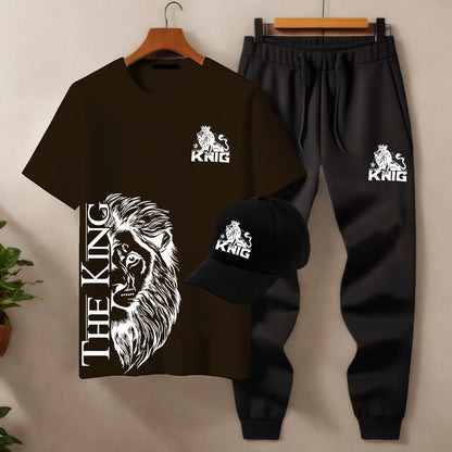 Men’s 3-Piece Tracksuit Set (T-Shirt, Trouser & Cap)