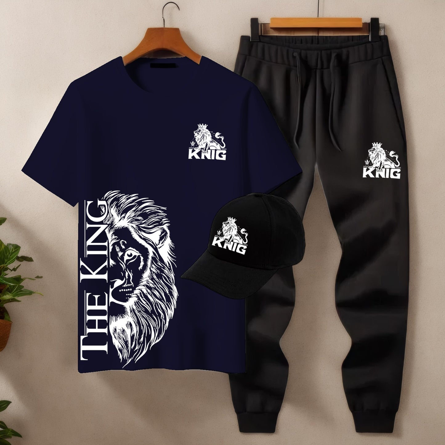 Men’s 3-Piece Tracksuit Set (T-Shirt, Trouser & Cap)