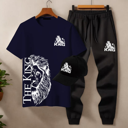 Men’s 3-Piece Tracksuit Set (T-Shirt, Trouser & Cap)