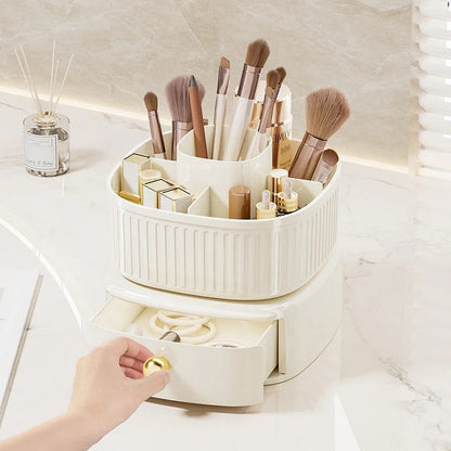 360° Rotating Desktop Cosmetic Storage Organizer with Drawer