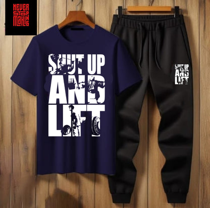 Summer Tracksuit – “Shut Up and Lift” T-Shirt & Jogger Pants (Multiple Colours)