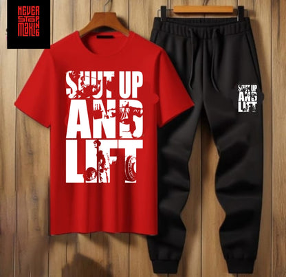 Summer Tracksuit – “Shut Up and Lift” T-Shirt & Jogger Pants (Multiple Colours)