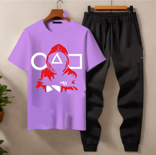 Summer Tracksuit – Brown Graphic T-Shirt & Black Jogger Pants