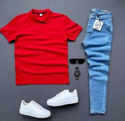 Men’s Polo T-Shirt & Light Blue Jeans