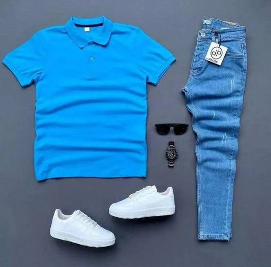 Men’s Polo T-Shirt & Light Blue Jeans
